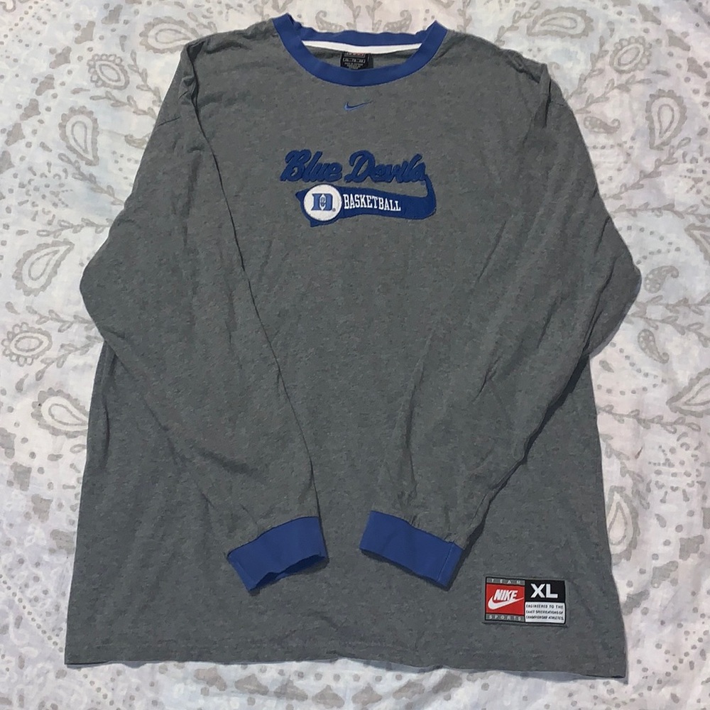 Duke Blue Devils Basketball Nike Long Sleeve Gray Shirt Sz XL